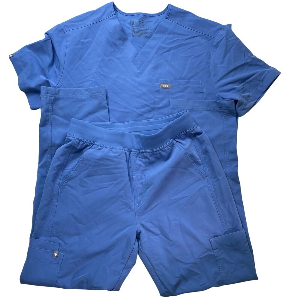 Figs Light Blue Scrub Top and Bottom Set Men's Sz XS/ Small
